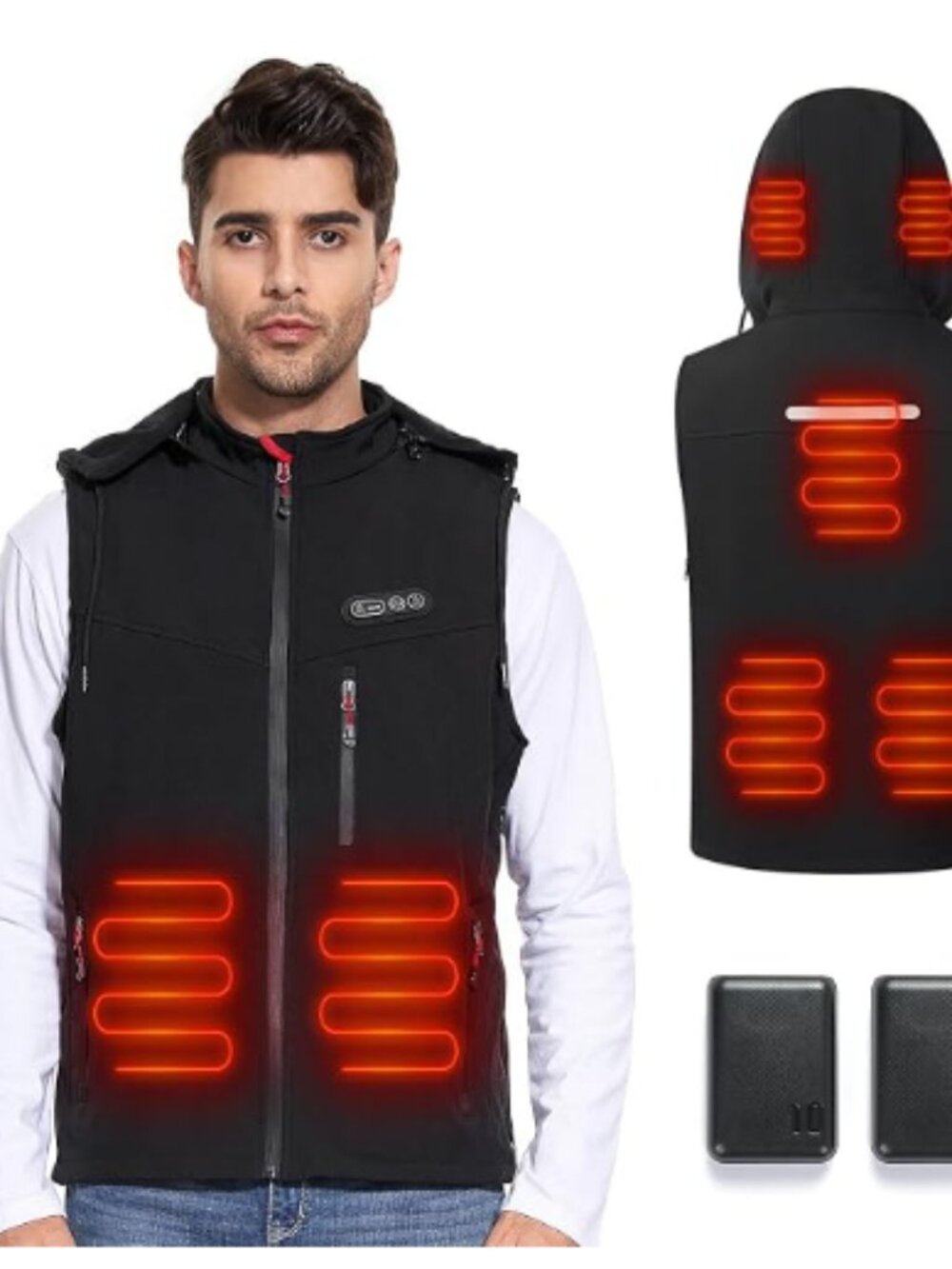 7.4V Fleece Heated Vest for Men with Heating Hood Heated Hoodie Extra Battery